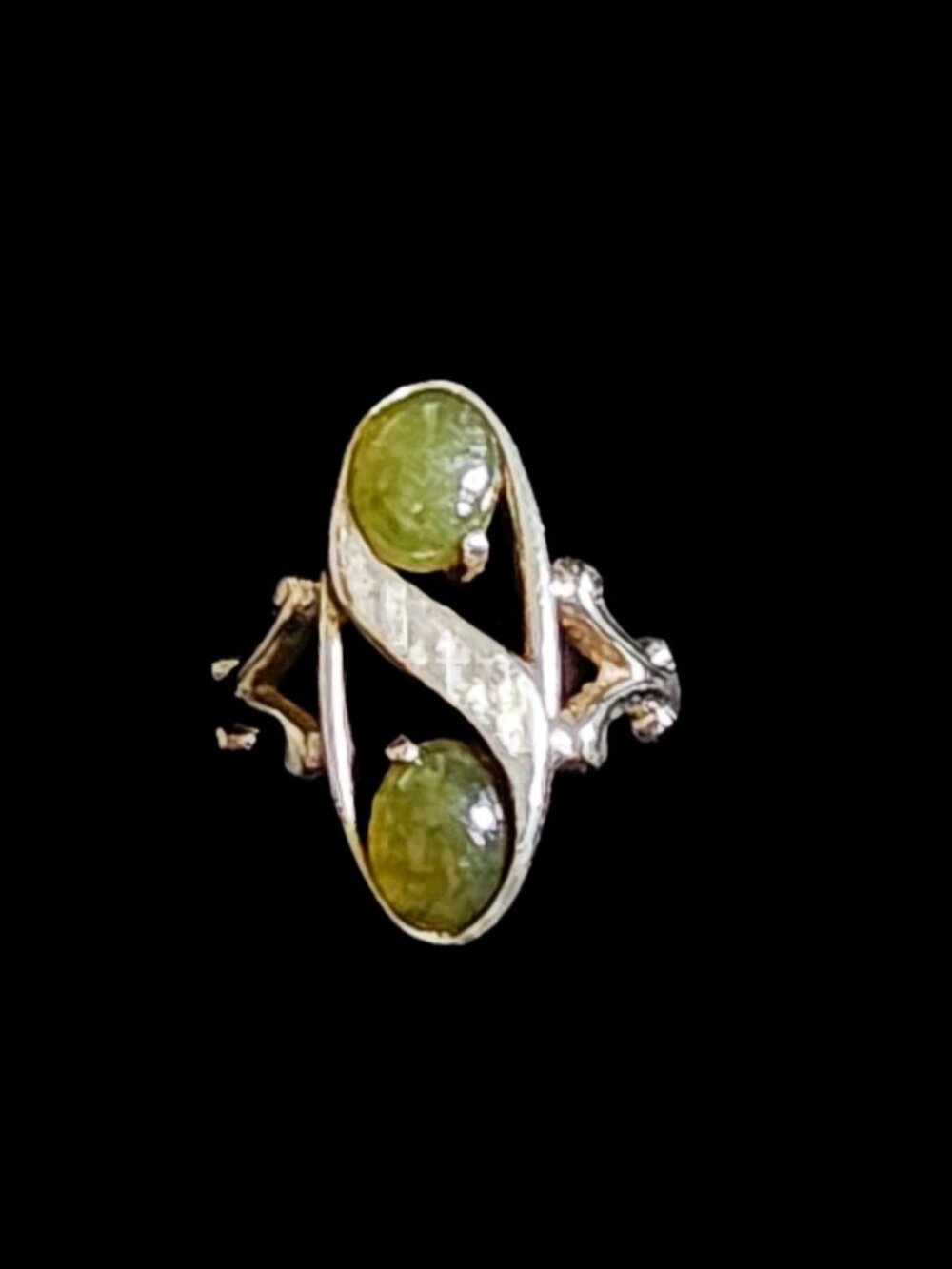 VTG 1960s Sterling Silver Jade Bypass Statement Ring Sz 7 MCM